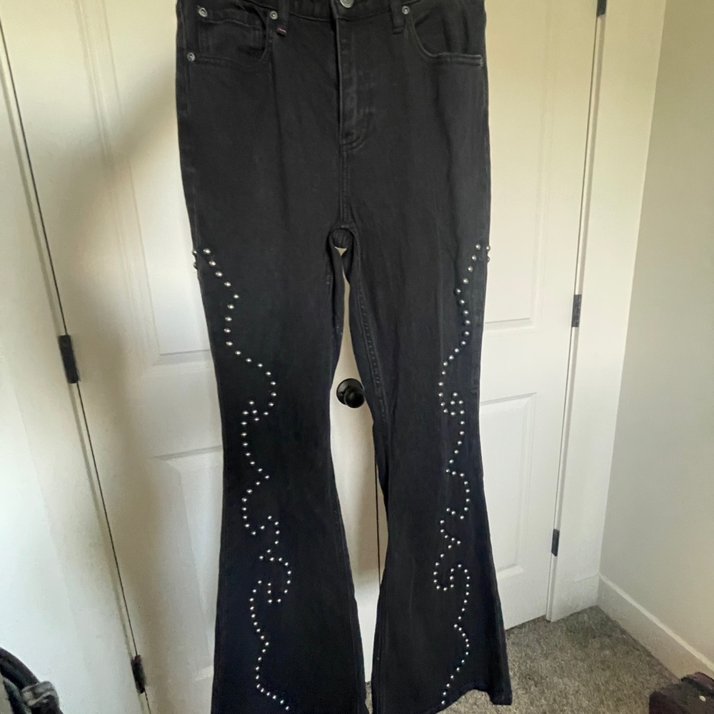 Black Studded Flared Women's Jeans